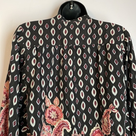 Lucky Brand 100% Silk Paisley Balloon Sleeve Button Front Shirt size M - Picture 13 of 17